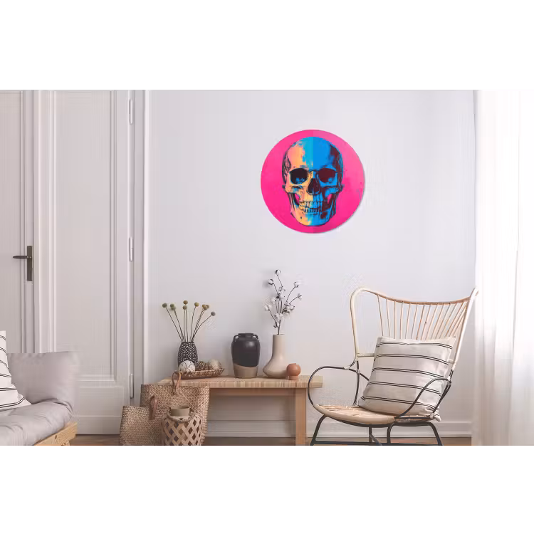 Wandcirkel - Aluminium - Neon - Blauw - Pop-art - Schedel — 2