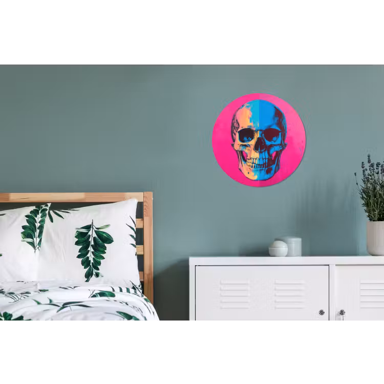 Wandcirkel - Aluminium - Neon - Blauw - Pop-art - Schedel — 4