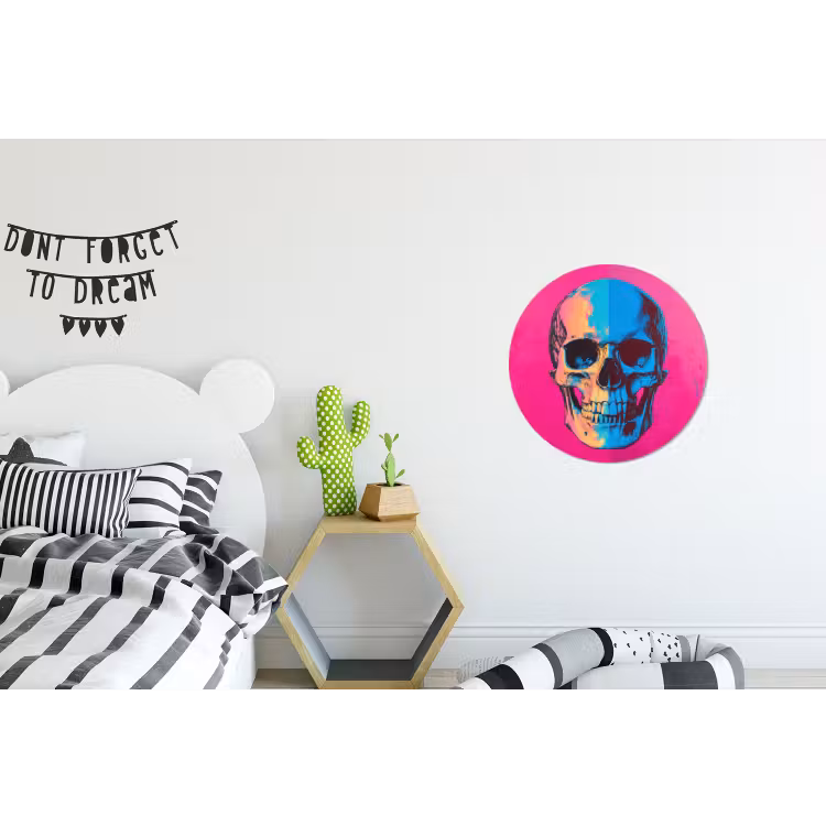 Wandcirkel - Aluminium - Neon - Blauw - Pop-art - Schedel — 5