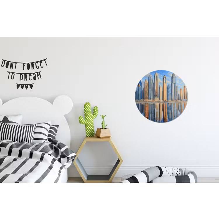 Wandcirkel - Aluminium - Skyline - Wolkenkrabbers - Water - Blauw — 5