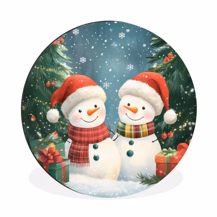 Wandcirkel - Aluminium - Sneeuwpop - Kerstsneeuw - Groen - Rood — 1