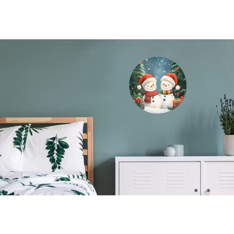 Wandcirkel - Aluminium - Sneeuwpop - Kerstsneeuw - Groen - Rood — 4