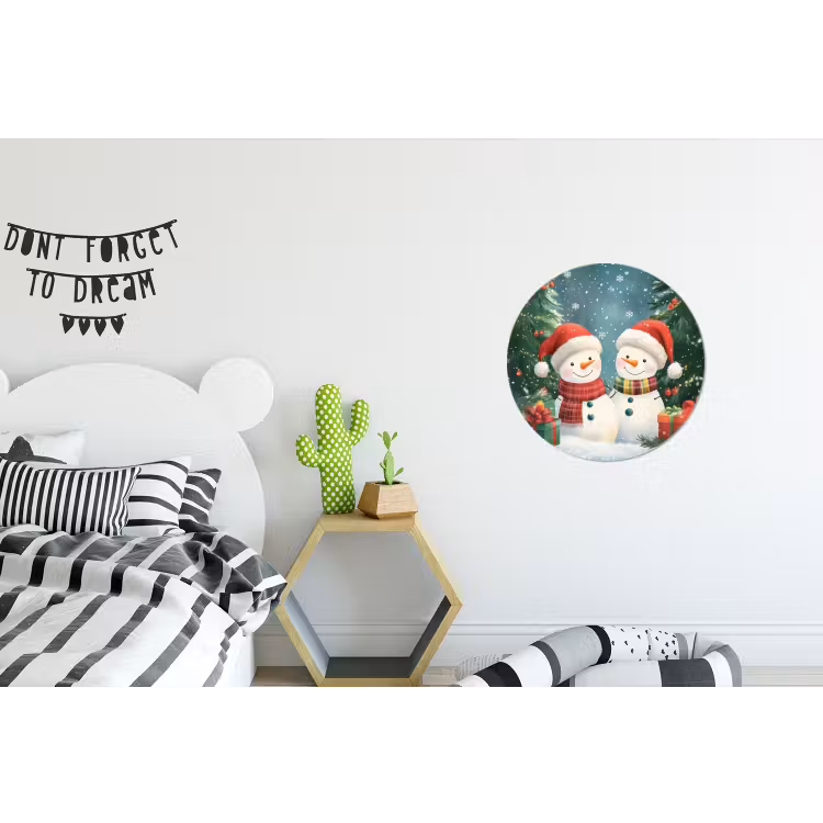 Wandcirkel - Aluminium - Sneeuwpop - Kerstsneeuw - Groen - Rood — 5