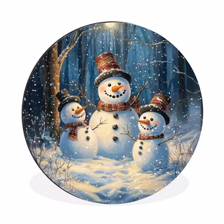 Wandcirkel - Aluminium - Sneeuwpop - Sneeuw - Winter - Bos — 1