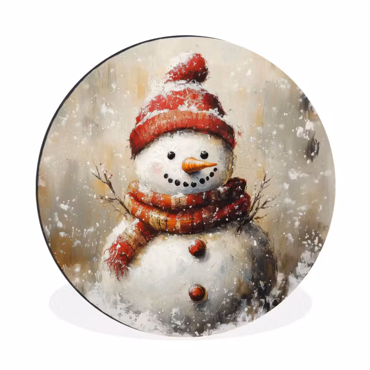 Wandcirkel - Aluminium - Sneeuwpop - Winter - Sneeuw - Beige — 1