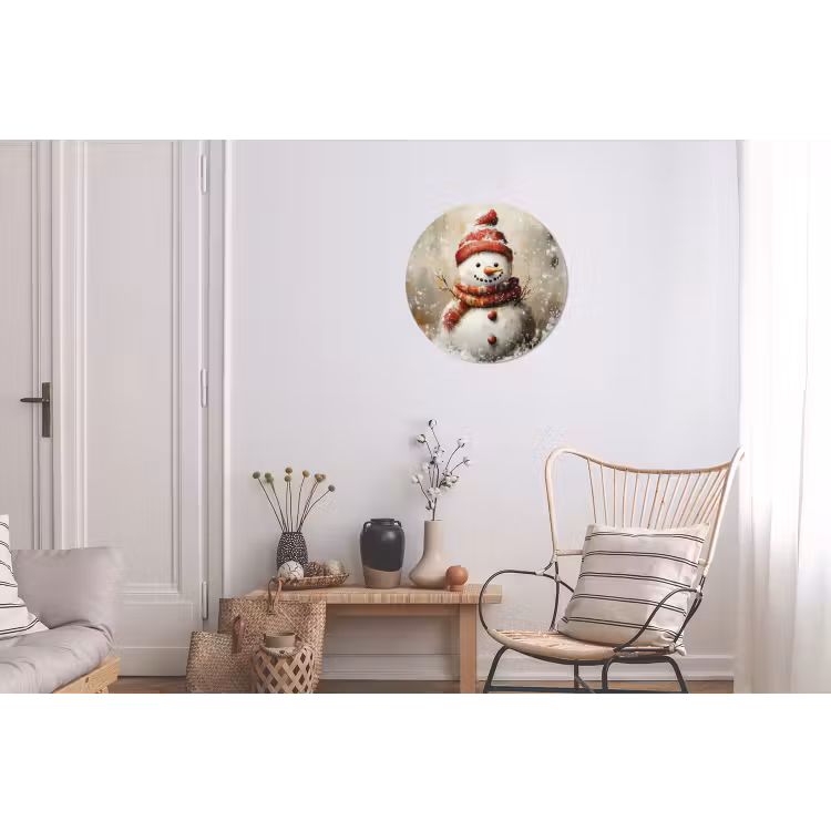 Wandcirkel - Aluminium - Sneeuwpop - Winter - Sneeuw - Beige — 2