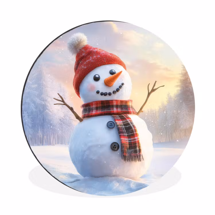 Wandcirkel - Aluminium - Sneeuwpop - Zonsondergang - Wit — 1