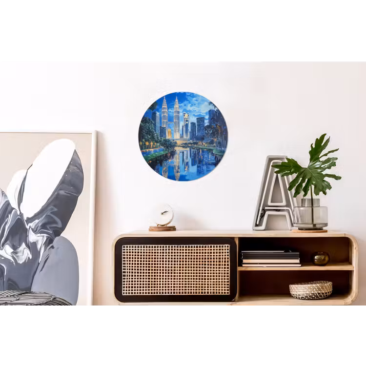 Wandcirkel - Aluminium - Stad Kuala Lumpur - Skyline - Wolkenkrabbers - Water — 3