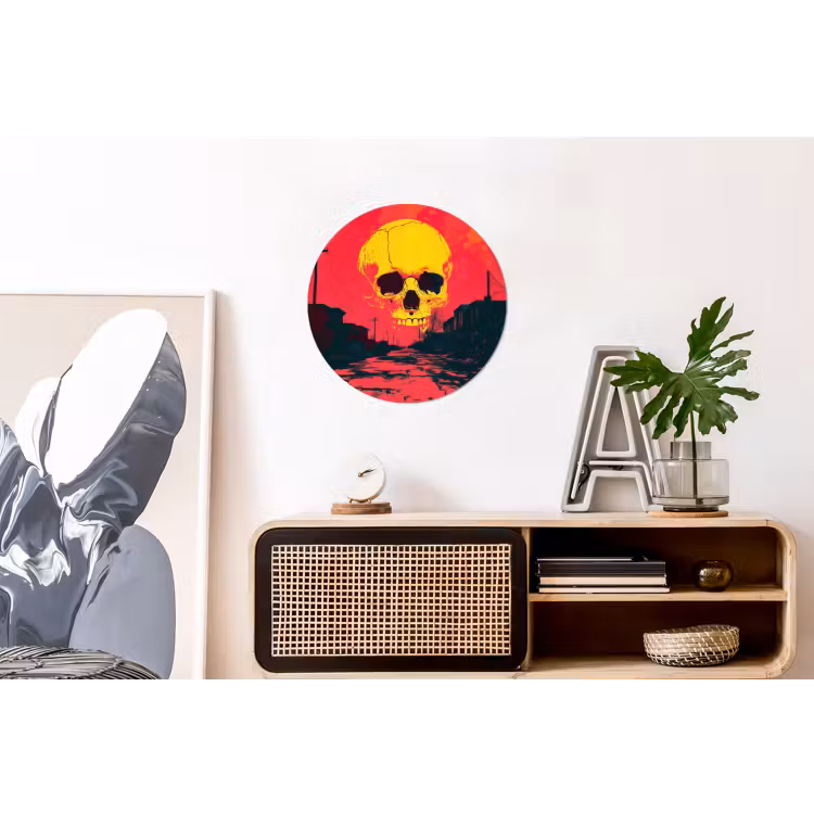 Wandcirkel - Aluminium - Straat - Verlaten - Schedel - Geel — 3