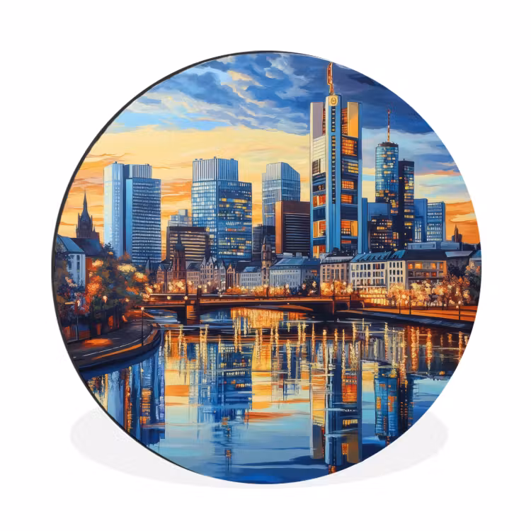 Wandcirkel - Aluminium - Zonsondergang Frankfurt - Stad - Skyline - Water — 1