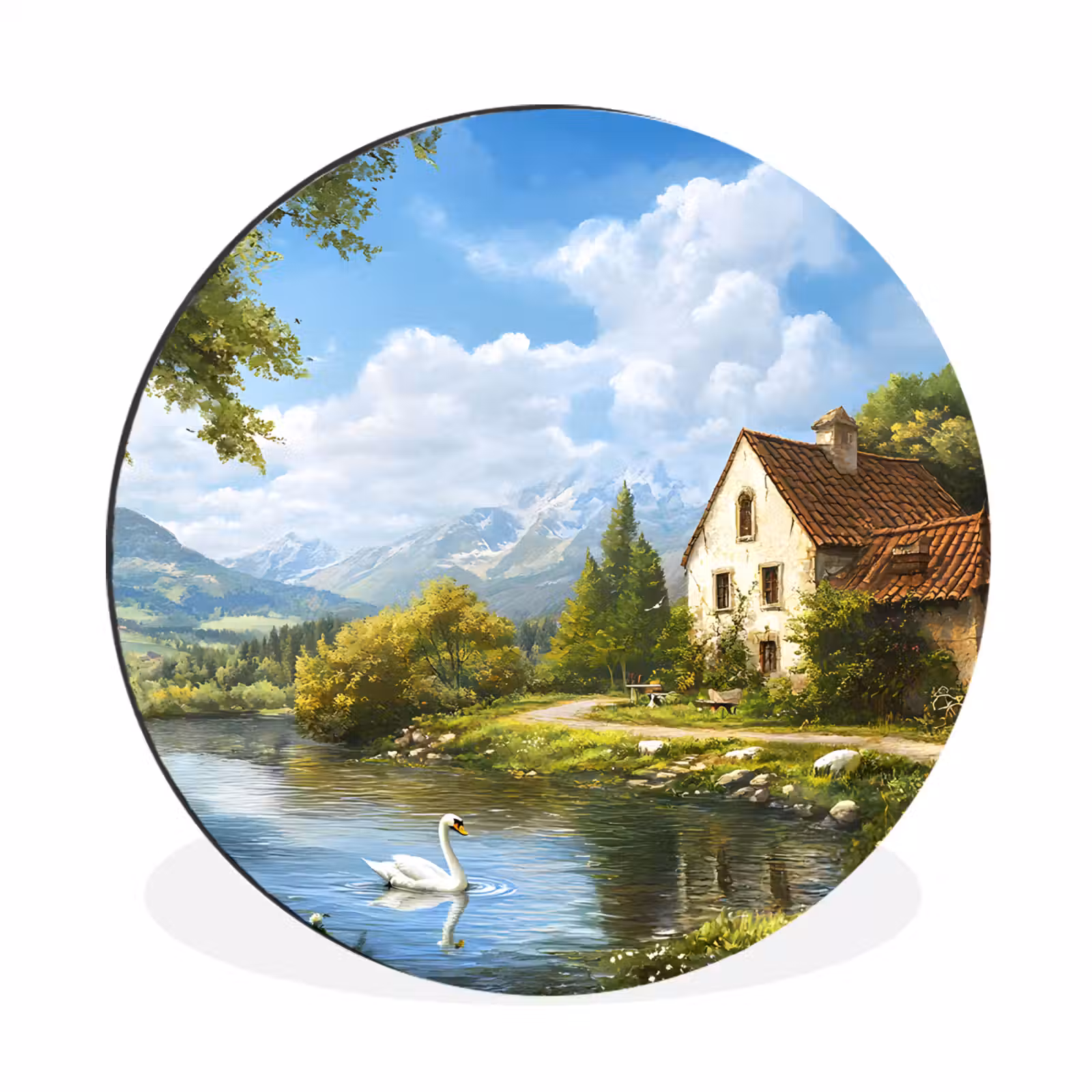 Wandcirkel - Aluminium - Zwaan - Bomen - Rust — 1