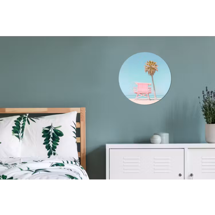 Wandcirkel - Aluminium - Palmboom - Strandhuis - Roze — 4
