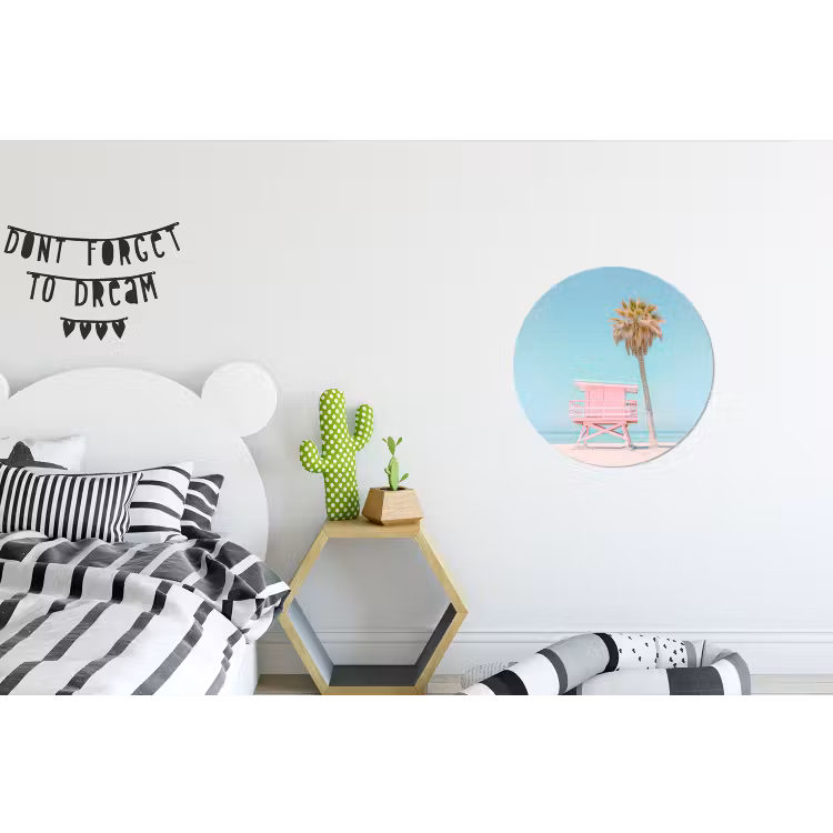 Wandcirkel - Aluminium - Palmboom - Strandhuis - Roze — 5