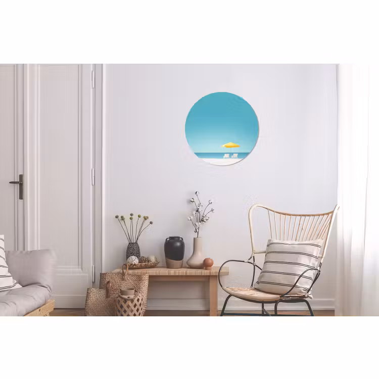 Wandcirkel - Aluminium - Strand - Blauwe lucht - Geel - Parasol — 2