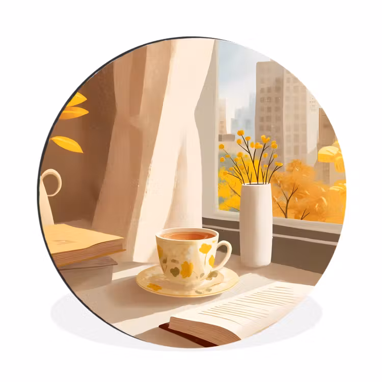 Wandcirkel - Aluminium - Thee - Boek - Thee - Herfst — 1