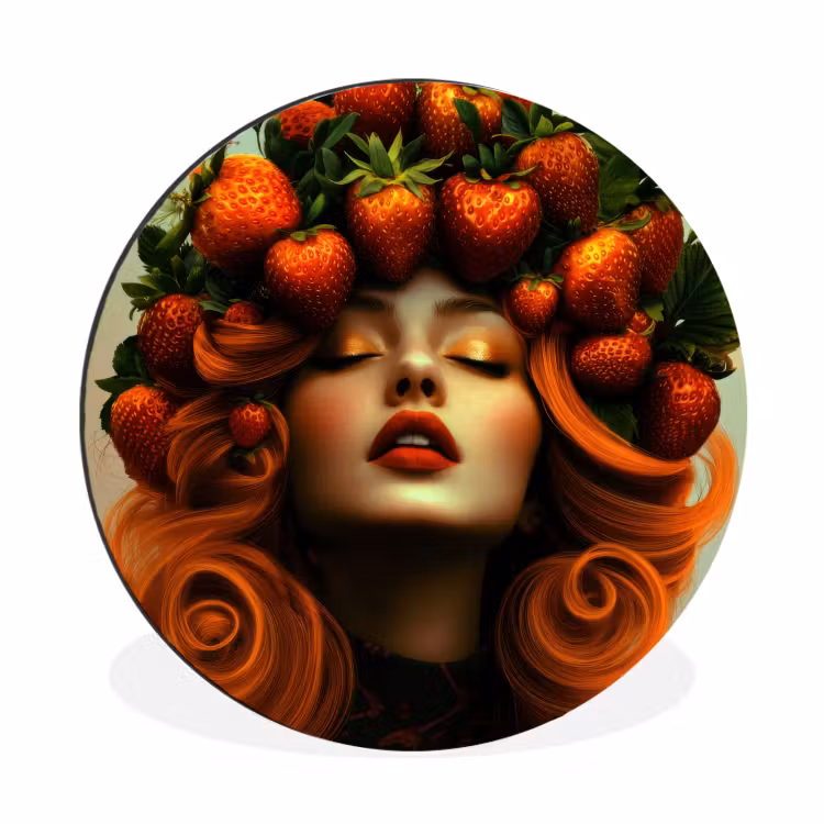 Wandcirkel - Aluminium - Vrouw - Aardbeien - Kroon — 1
