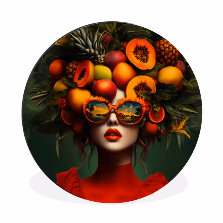 Wandcirkel - Aluminium - Vrouw - Vruchten - Papaja - Ananas — 1