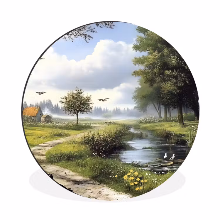 Wandcirkel - Aluminium - Zandpad - Groen landschap - Water — 1
