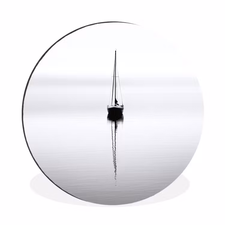 Wandcirkel - Aluminium - Zeilboot - Zwart - Water - Silhouet — 1