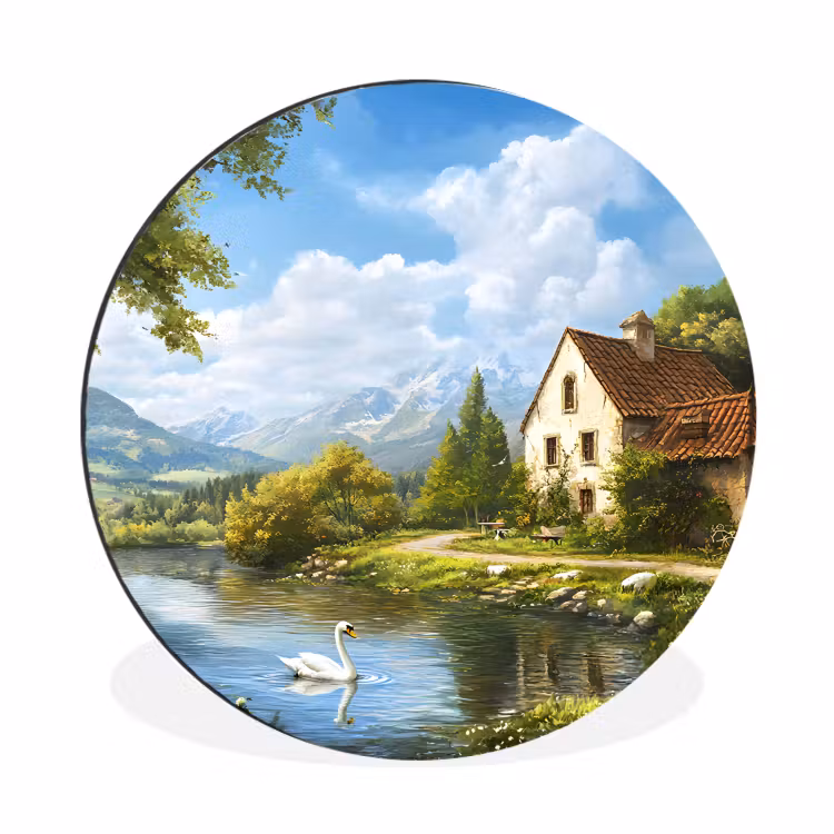 Wandcirkel - Aluminium - Zwaan - Bomen - Rust — 1