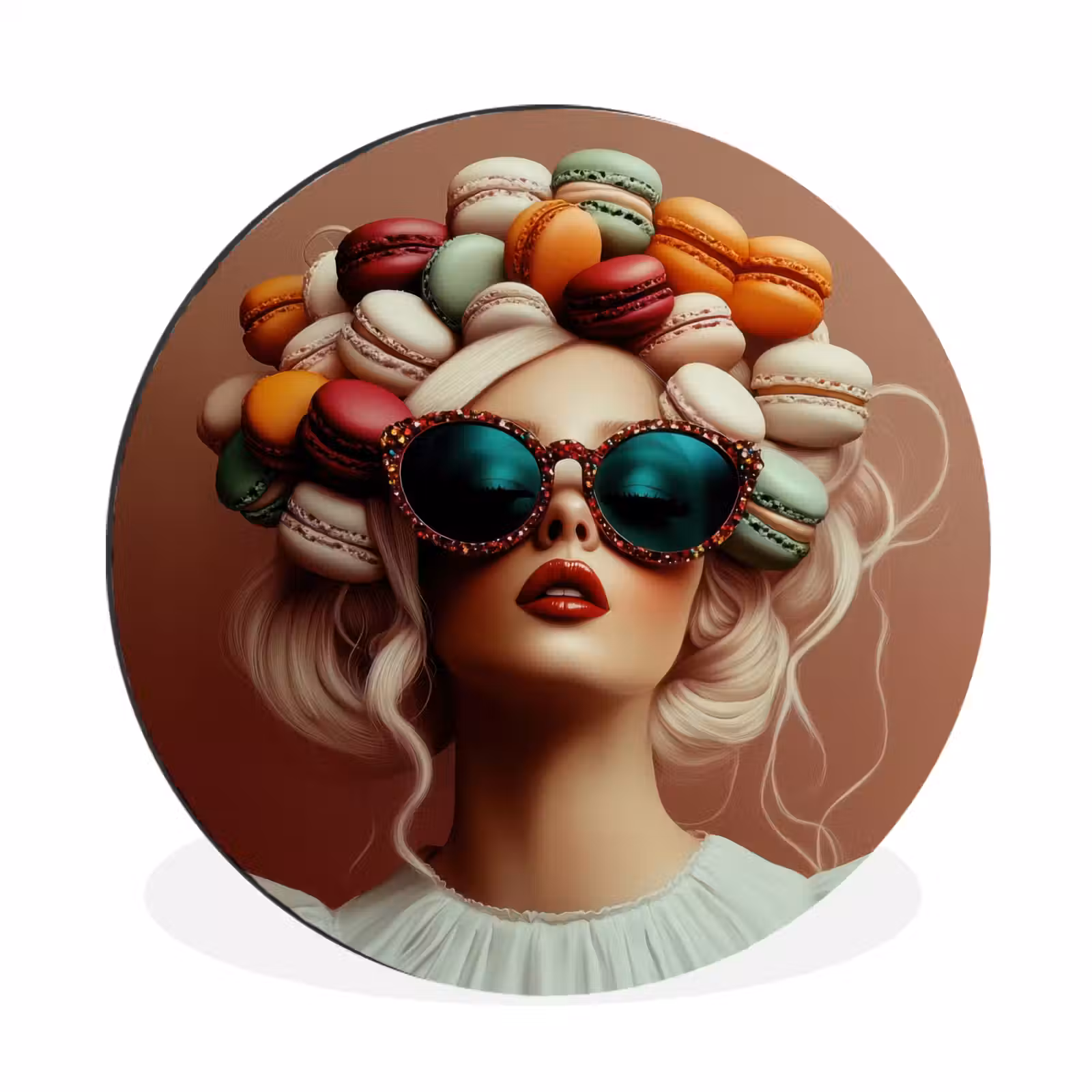 Wandcirkel - Aluminium - Vrouw - Macarons - Bril — 1