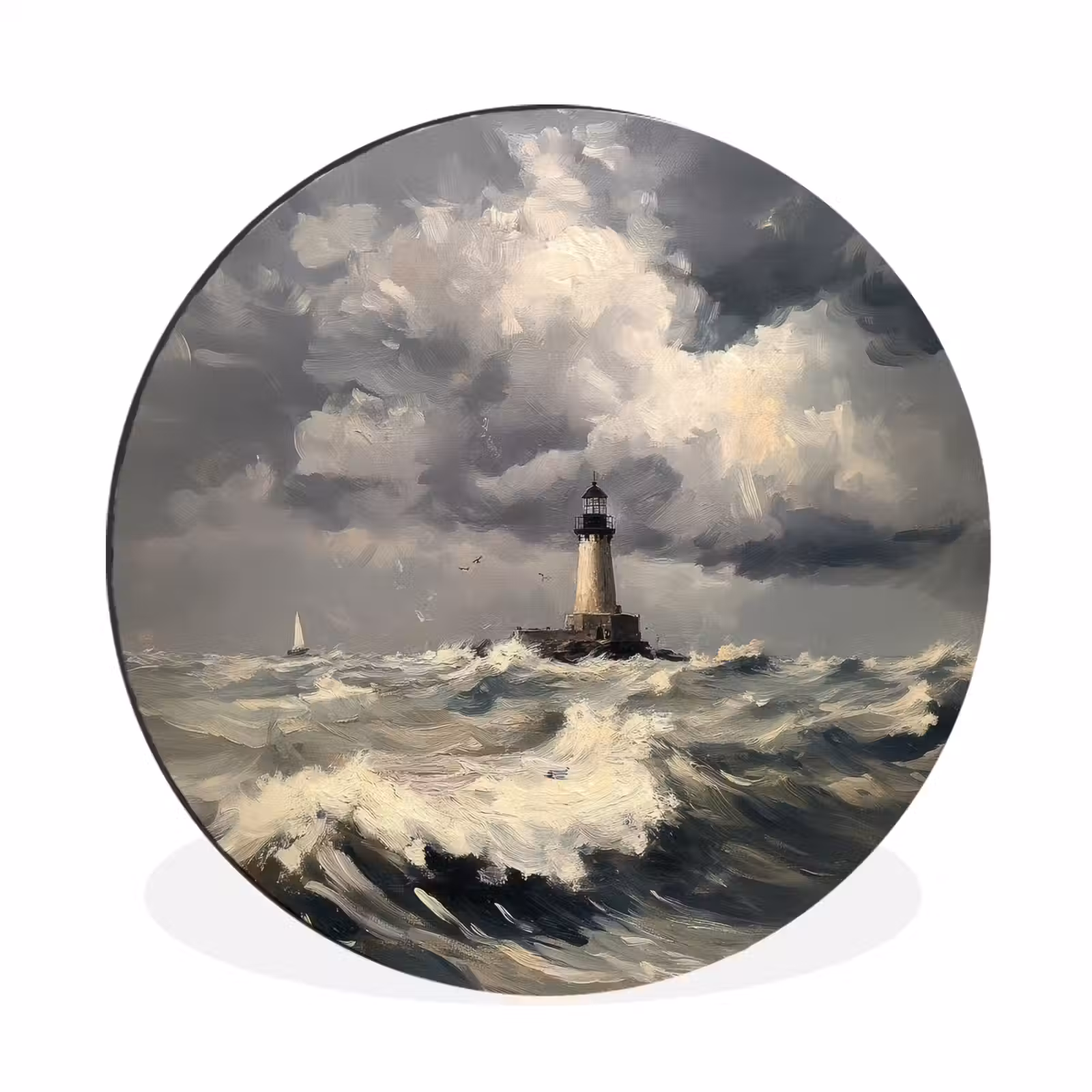 Wandcirkel - Aluminium - Vuurtoren - Golven - Storm — 1