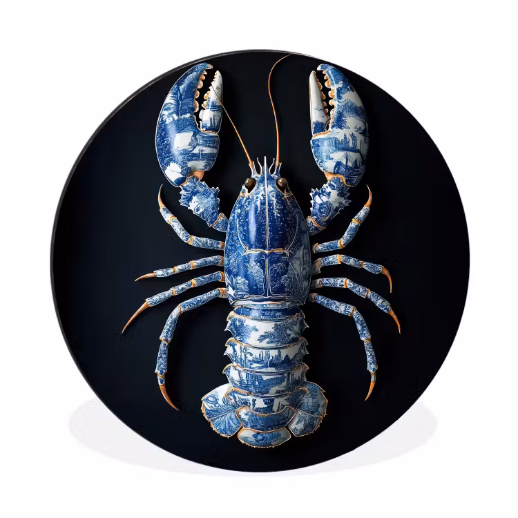 Wandcirkel - Aluminium - Kreeft - Delftsblauw - Schild - Stoer — 1