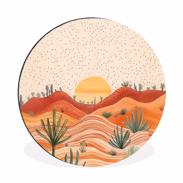 Wandcirkel - Aluminium - Landschap - Heuvels - Zonsondergang — 1