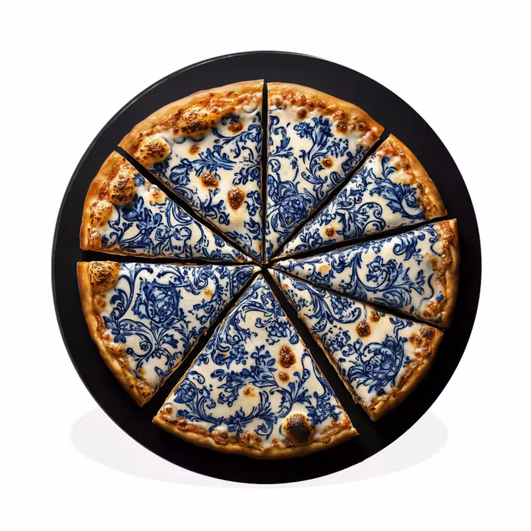 Wandcirkel - Aluminium - Pizza - Eten - Delftsblauw — 1