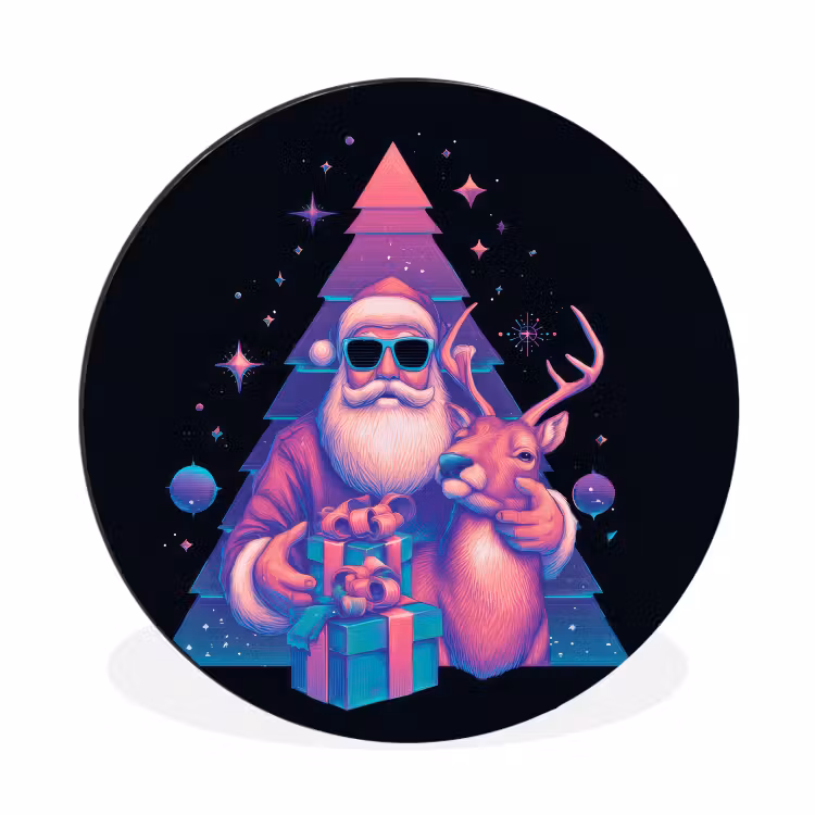 Wandcirkel - Aluminium - Retro - Kerstman - Rendieren - Kerstboom — 1