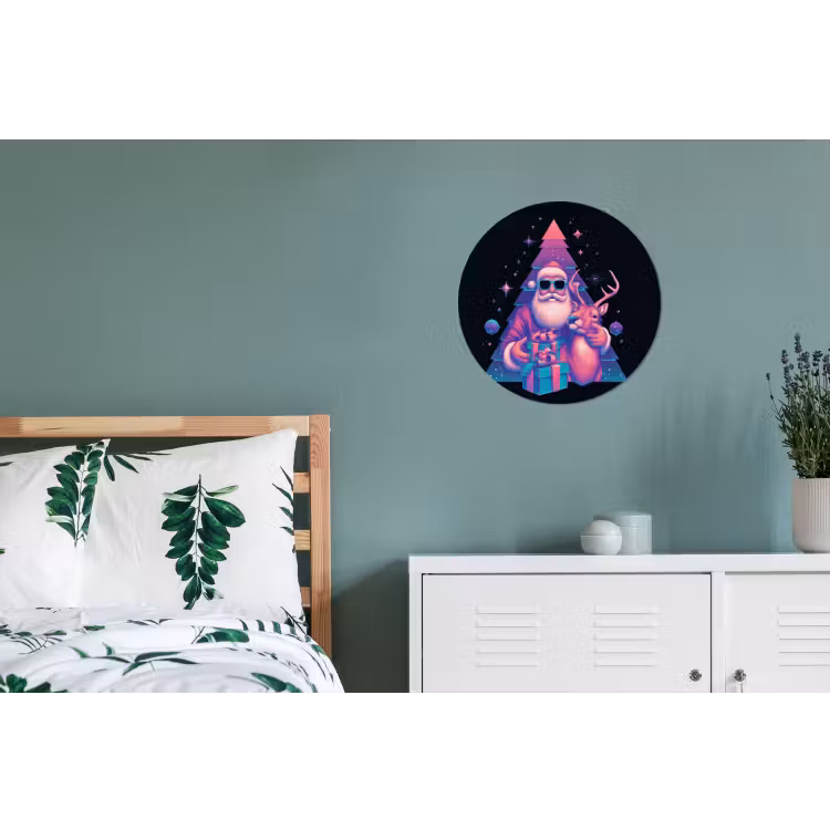 Wandcirkel - Aluminium - Retro - Kerstman - Rendieren - Kerstboom — 4