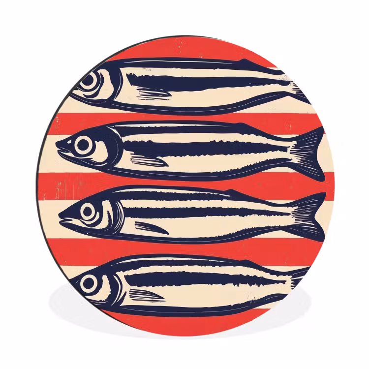 Wandcirkel - Aluminium - Sardines - Rood en beige strepen — 1
