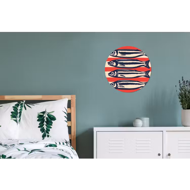Wandcirkel - Aluminium - Sardines - Rood en beige strepen — 4