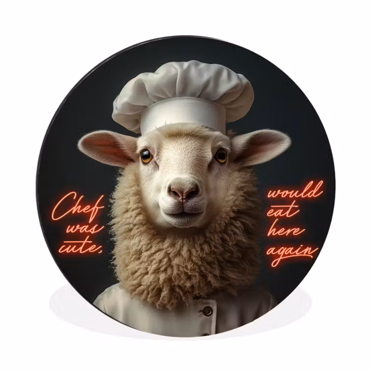 Wandcirkel - Aluminium - Schaap - Kokskleding - Neon - Quote — 1