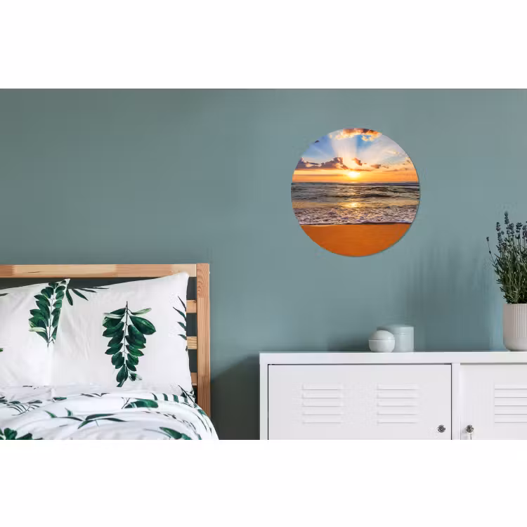 Wandcirkel - Aluminium - Strand - Zonsondergang - Zee - Wolken - Horizon — 4
