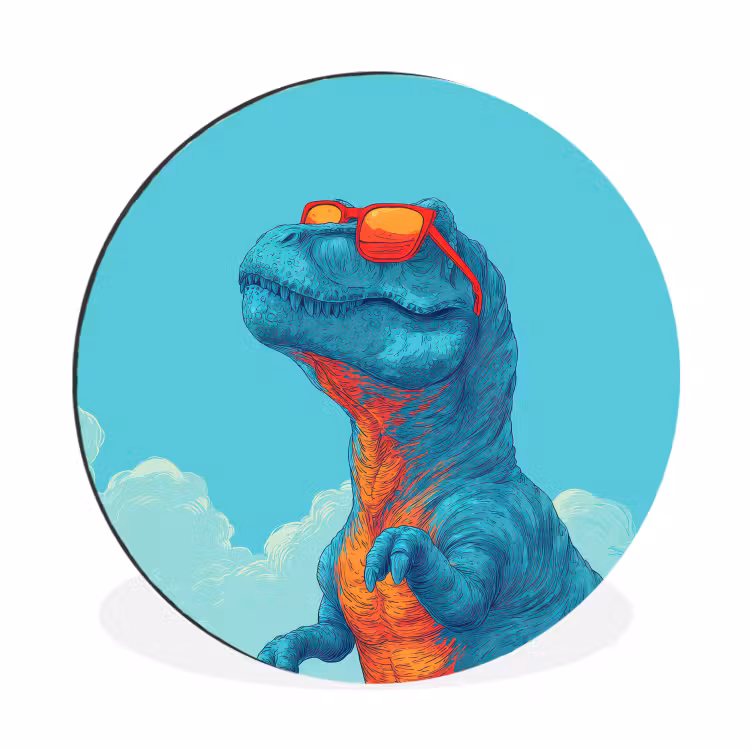Wandcirkel - Aluminium - T-Rex - Blauw - Wolken - Zonnebril — 1
