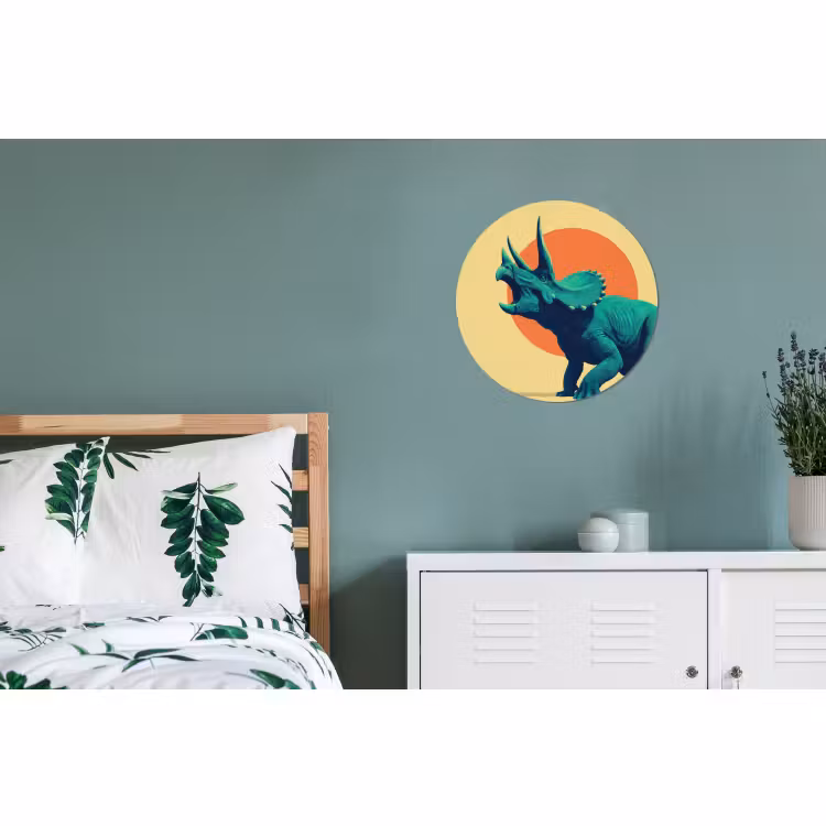 Wandcirkel - Aluminium - Triceratops - Cirkel - Oranje - Hoorns — 4