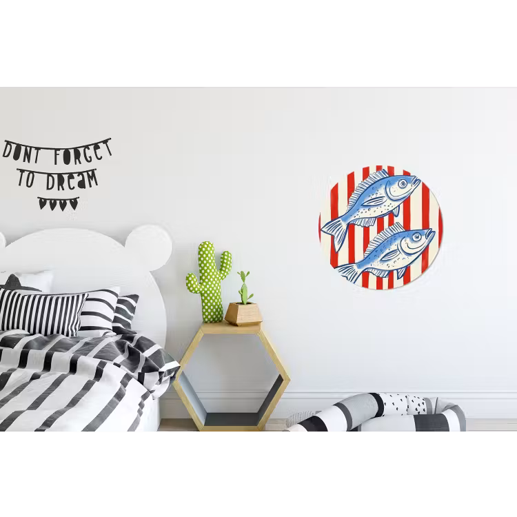 Wandcirkel - Aluminium - Vissen - Verticale strepen - Blauw - Rood — 5