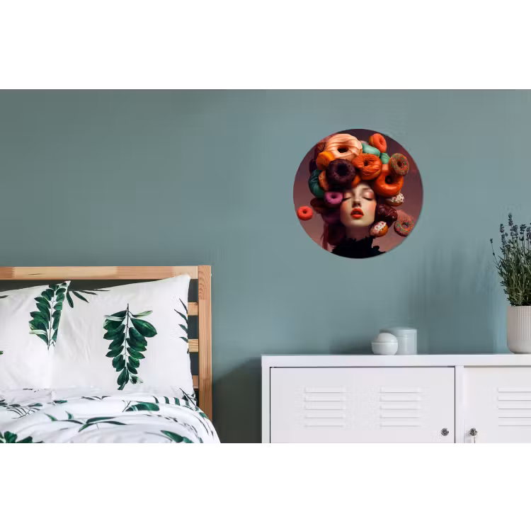 Wandcirkel - Aluminium - Vrouw - Donuts - Kleurrijk — 4