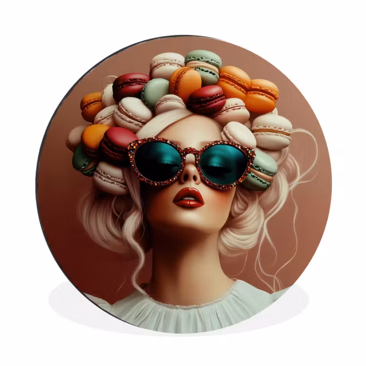 Wandcirkel - Aluminium - Vrouw - Macarons - Bril — 1