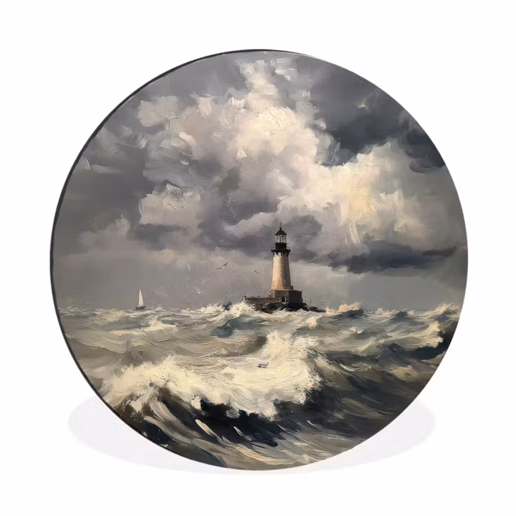 Wandcirkel - Aluminium - Vuurtoren - Golven - Storm — 1