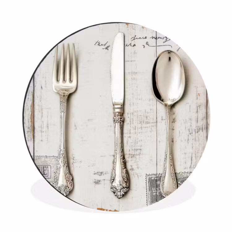 Wandcirkel - Aluminium - Zilver - Bestek - Hout — 1
