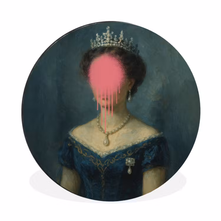 Wandcirkel - Aluminium - Kroon - Roze druipend verf - Portret — 1