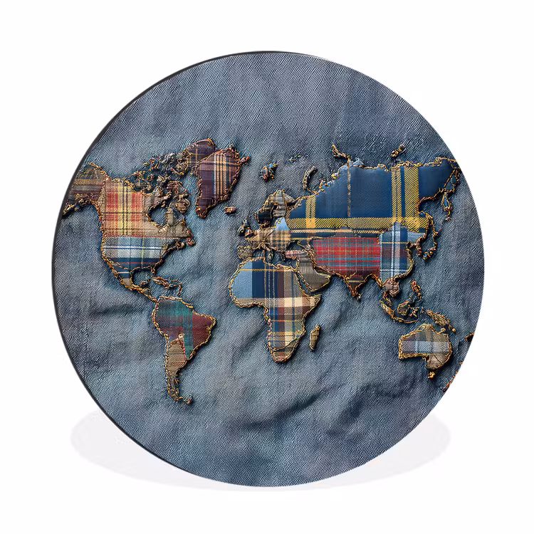 Wandcirkel - Aluminium - Wereldkaart - Denim - Textiel — 1