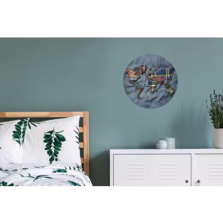 Wandcirkel - Aluminium - Wereldkaart - Denim - Textiel — 4