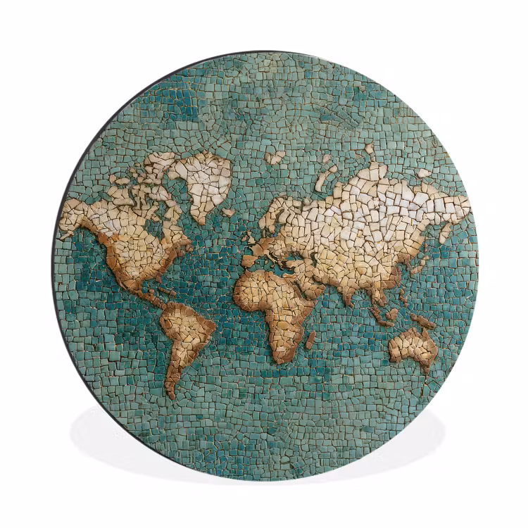 Wandcirkel - Aluminium - Wereldkaart - Gebroken tegels - Mozaïek — 1