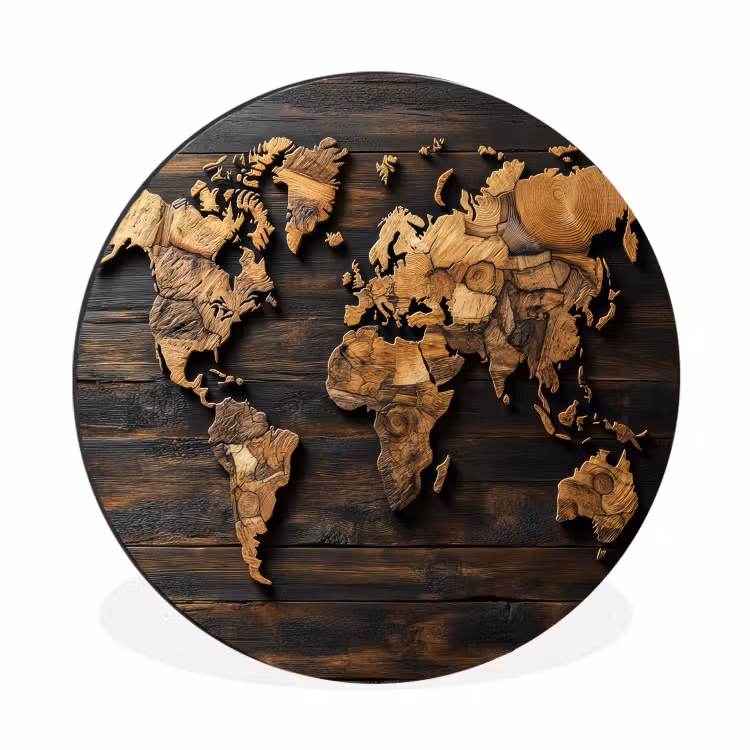 Wandcirkel - Aluminium - Wereldkaart - Hout - Mozaïek — 1