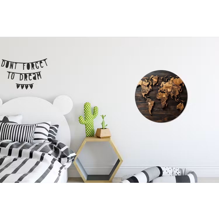 Wandcirkel - Aluminium - Wereldkaart - Hout - Mozaïek — 5