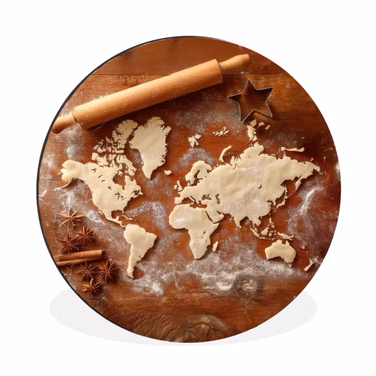 Wandcirkel - Aluminium - Wereldkaart - Koekjesdeeg - Warme baksfeer — 1