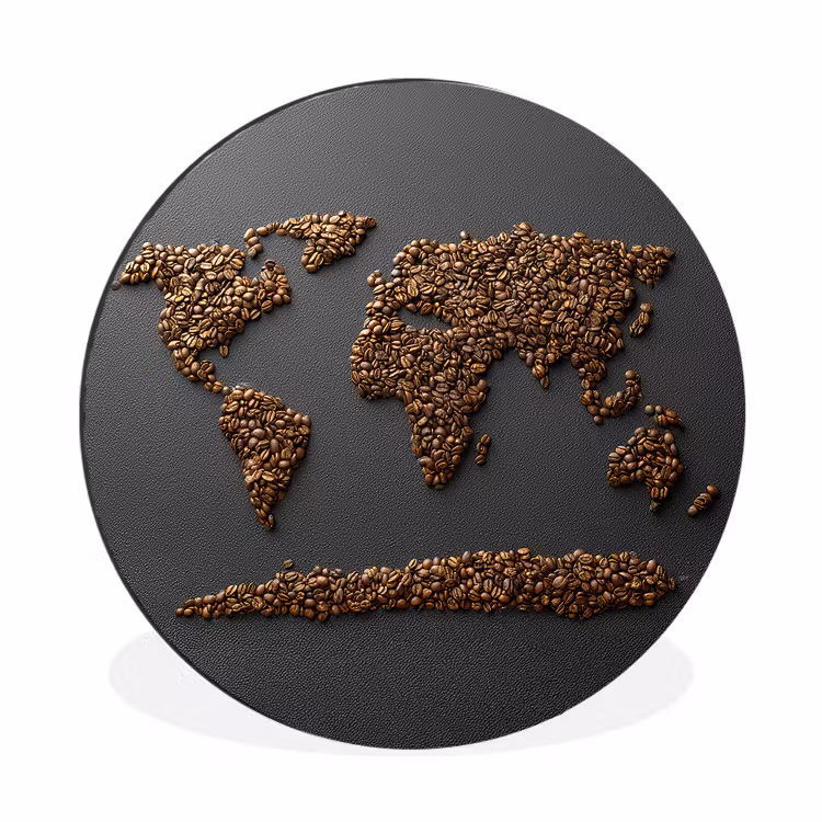 Wandcirkel - Aluminium - Wereldkaart - Koffie - Grijs — 1